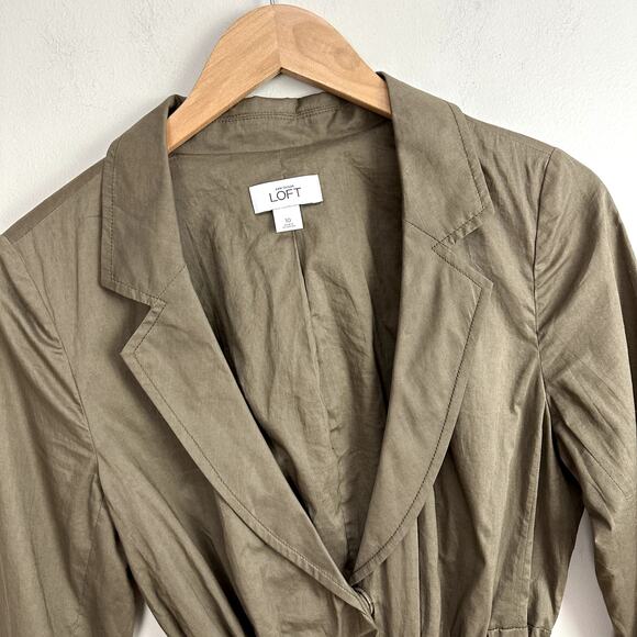 Loft Green Lightweight Belted Blazer Jacket 10 M Medium Black Ribbon Tie Waist - Picture 3 of 10